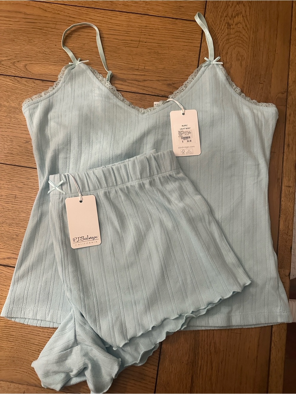 PJ Salvage Women’s Light Mint Pointelle Camisole & Shorts Sleep Set (L)
